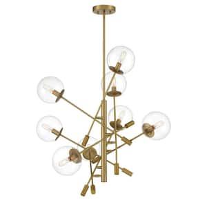 Auresa 8-Light Soft Brass Cluster Pendant Light with Clear Glass Shades
