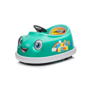 12v Dual Bumper Car for Kids 1-6 Years Old Electric Car with Pushrod Dinner Plate USB BT Music Rocking Horse Mode, Green
