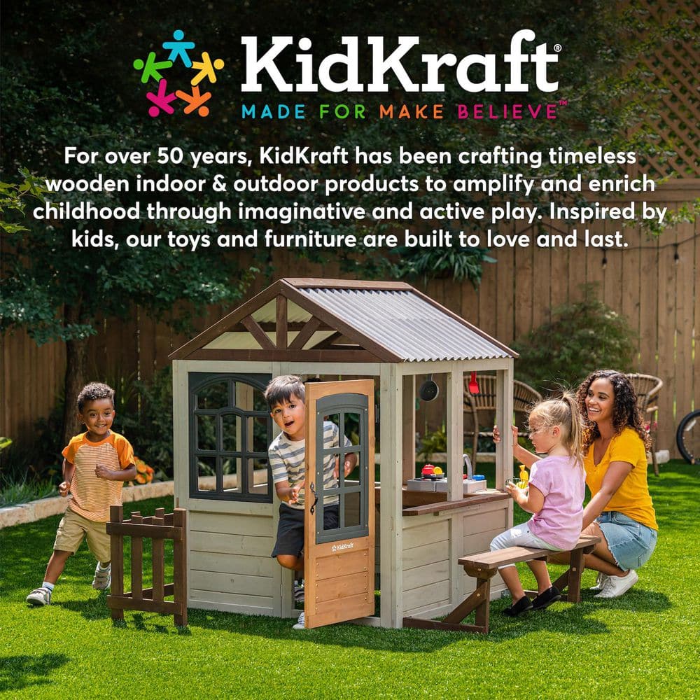 KidKraft White Wooden Outdoor Playhouse with Picnic Table and Grill