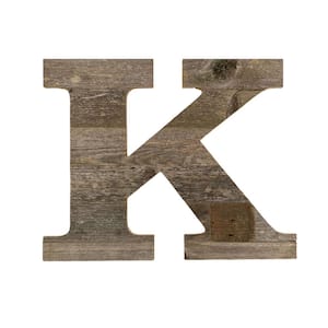 Rustic Large 16 in. Tall Natural Weathered Gray Monogram Wood Letter-K Decorative