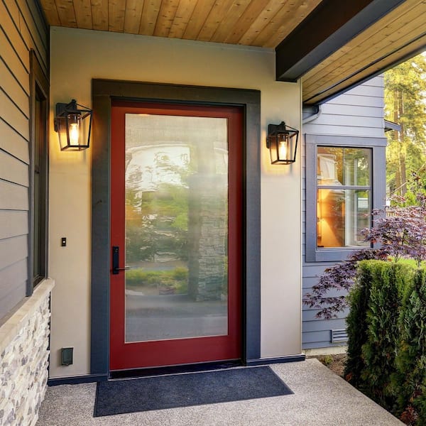 Modern Black Outdoor Wall Light, 1-Light Farmhouse Outdoor Wall Lantern Sconce with Clear Glass Shade