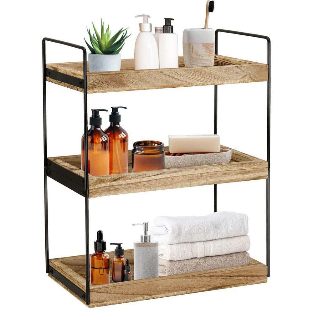 Dracelo 11.8 in. W x 5.8 in. D x 16.6 in. H 3 Tier Black Bathroom Organizer Countertop Shelf