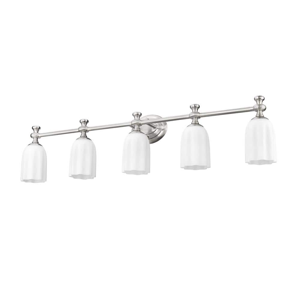 Orion Brushed Nickel 5-Light Vanity with Opal Glass Shades