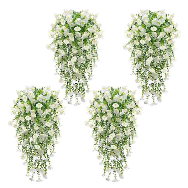 31 in. White Outdoor Artificial Petunia Hanging Flowers(4-Pieces
