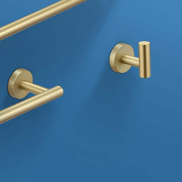 5-Piece Bath Hardware Set with Towel Bar, Towel Robe Hook Toilet Paper Holder Robe Hook in Brushed Gold