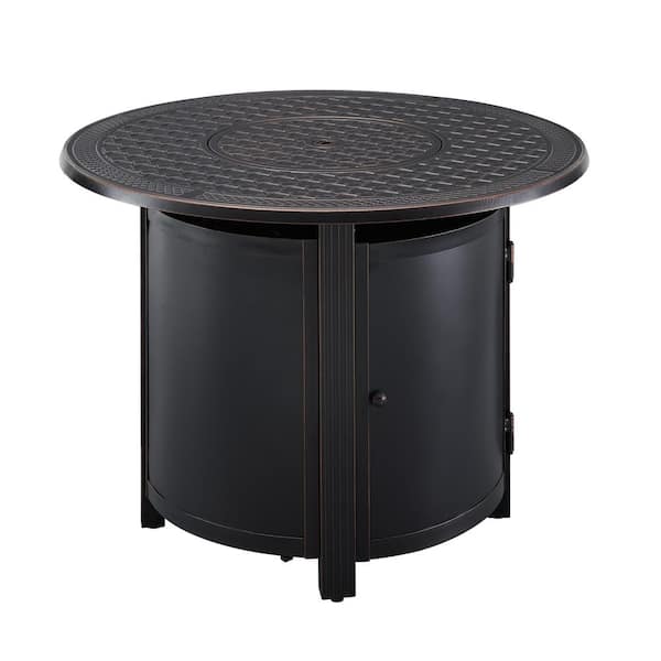 Fire Sense Woodberry 34 in. Round Aluminum 34 in. x 24.5 in. LPG Fire Pit Kit in Antique Bronze