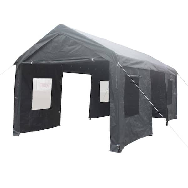 Zeus & Ruta 12 ft. x 20 ft. Pop Up Canopy Outdoor portable garage ventilated Tent with roll-up mesh windows and door in Gray