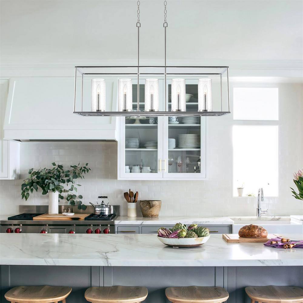 Keller 41'' Chrome Linear Island Light with Seeded Glass Shades