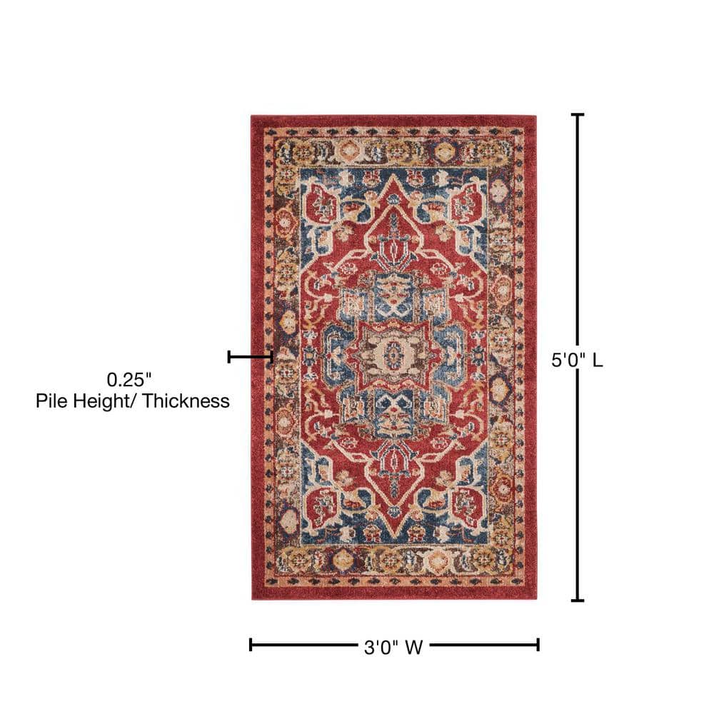 Royal Bijar 3' x 5' Red Synthetic Traditional Accent Rug