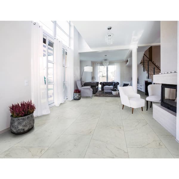 Leonardo Bianco 24 in. x 48 in. Polished Porcelain Stone Look Floor and Wall Tile (16 sq. ft./Case)