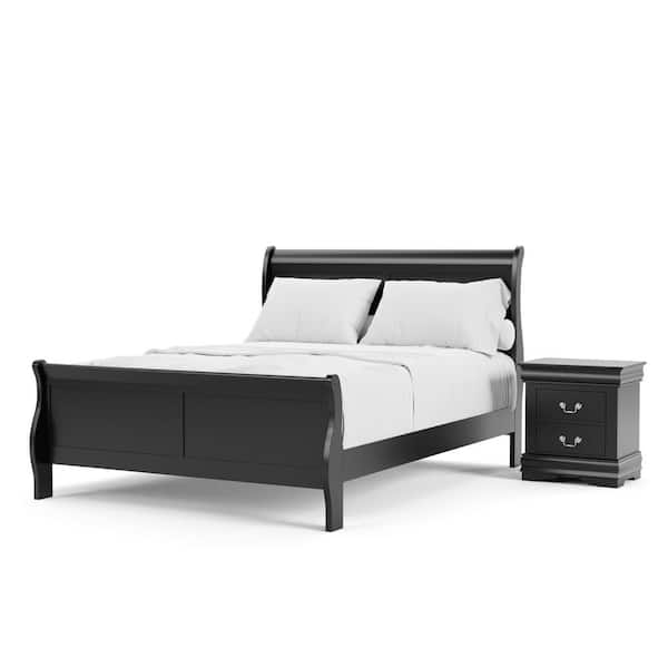 Furniture of America 2-Piece Burkhart Black Wood Queen Bedroom Set With Nightstand