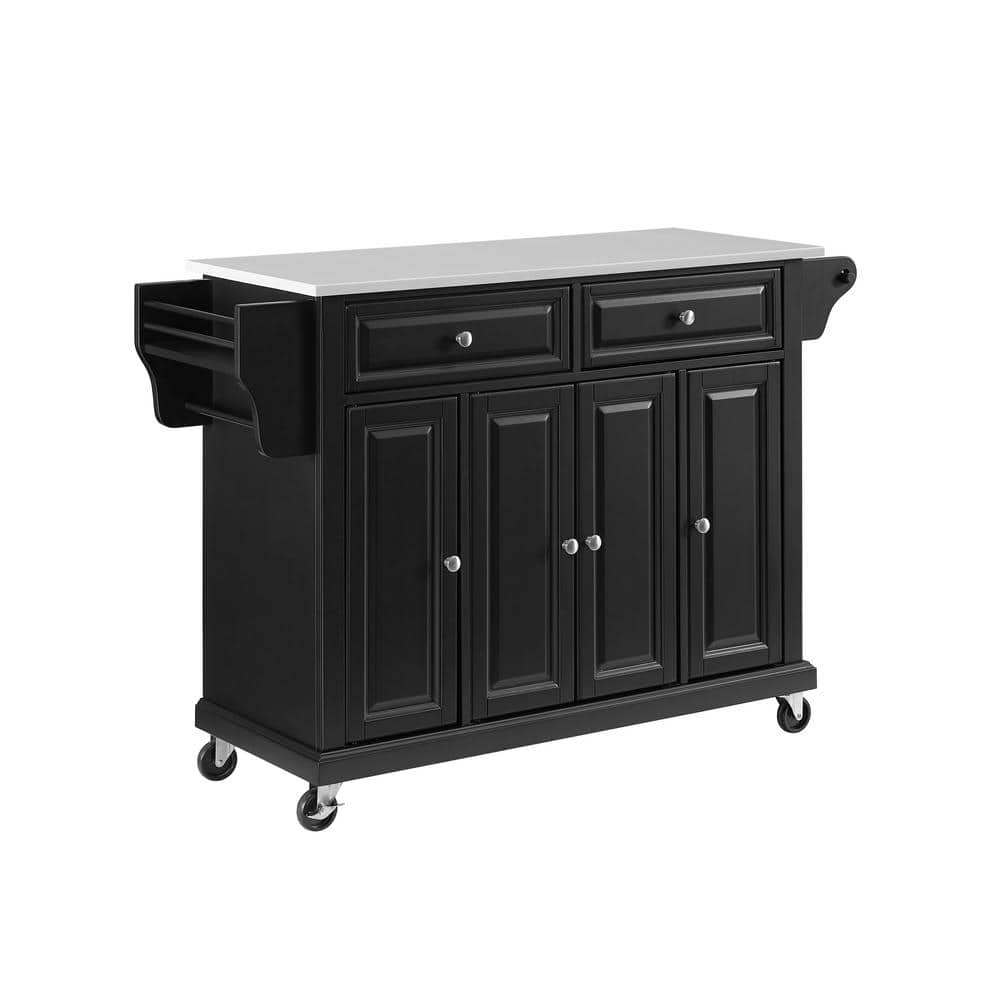 CROSLEY FURNITURE Full Size Black Kitchen Cart with White Granite Top