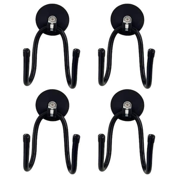 4-Pack Black Rubber Covered Magnetic Hooks Industrial Strength Steel Surface Hanger Power Tool Organizer