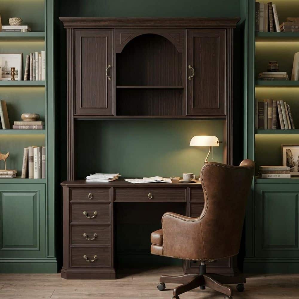 59 in. W Rectangle Classical Dark Brown Wood Grain Wood 9-Drawer Writing Desk, Computer Desk, Mack-up Vanity with Shelf price history on PriceWatchPro