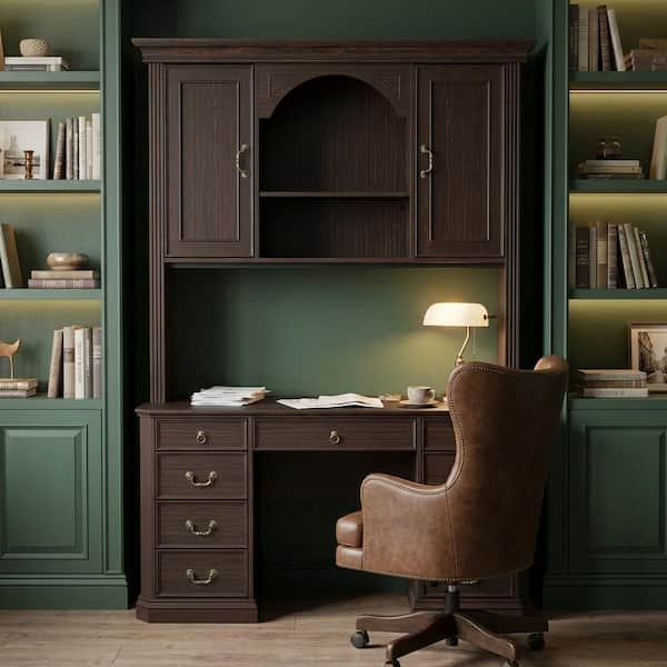 FUFU&GAGA 59 in. W Rectangle Classical Dark Brown Wood Grain Wood