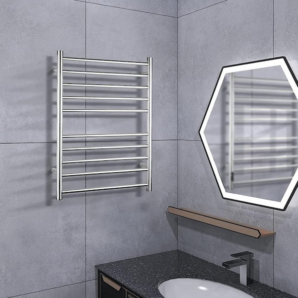 10-Towel Electric Heated Holders Stainless Steel Wall Mounted Towel Warmer for Bathroom in Silver