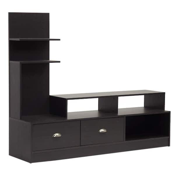 Baxton Studio Armstrong 60 in. Dark Brown Wood TV Stand with 2 Drawer Fits TVs Up to 30 in. with Built-In Media Storage