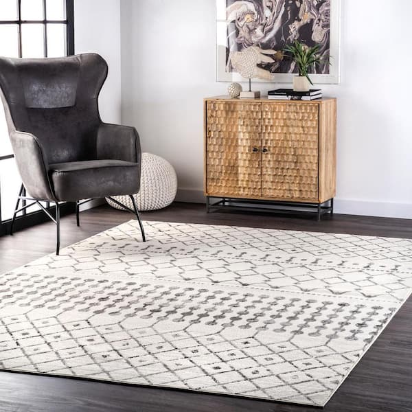 Zola Modern Trellis Grey Doormat 3 ft. x 5 ft. Area Rug