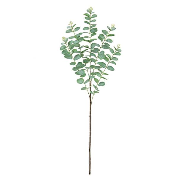 LIVING LUXURY 36 in. Natural Touch Frosted Green Artificial Eucalyptus Leaf Stem Plant Greenery Foliage Spray Branch (Set of 3)