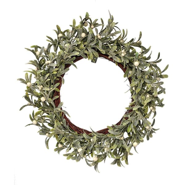 22 in. Green Artificial Frosted Waterproof Mistletoe Berry Wreath