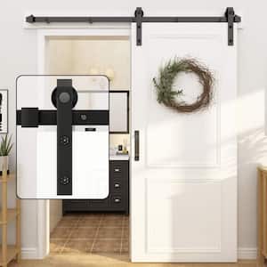 6 ft./72 in. Black J Shape Sliding Barn Door Track and Hardware Kit for Single Door with Hanger