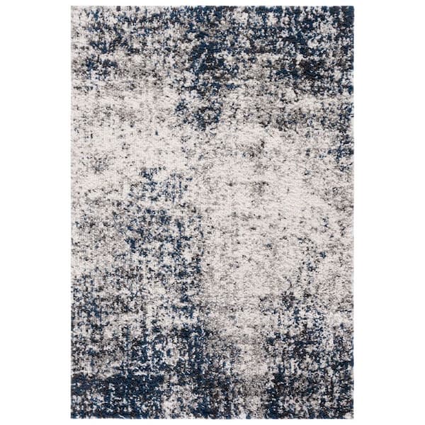 Jericho Shag 9 ft. x 12 ft. Ivory/Navy Distressed Abstract Area Rug