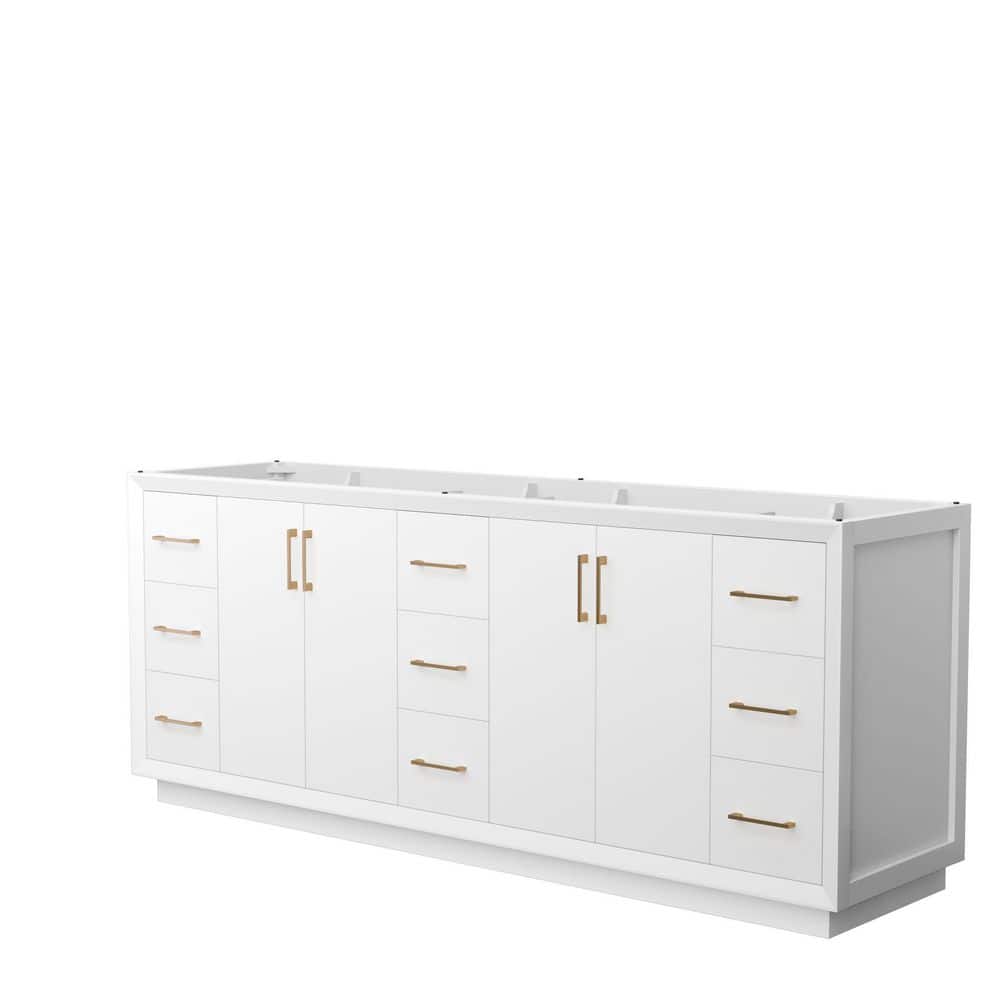 Wyndham Collection Strada 83.25 in. W x 21.75 in. D x 34.25 in. H Double Bath Vanity Cabinet without Top in White, White with Satin Bronze Trim -  WCF414184DWZCXSXXMXX