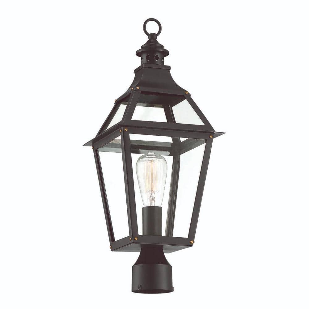 Savoy House Black and Gold Outdoor Post Lantern with Clear Glass