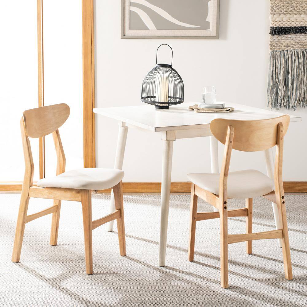 Transitional Retro High-Back Side Chair in Natural Wood & White Cushion