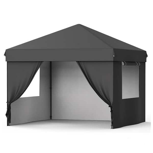 10 ft. x 10 ft. Instant Pop Up Canopy Tent Sun Shelter in Black with 4 Removable Sidewalls and Adjustable Height