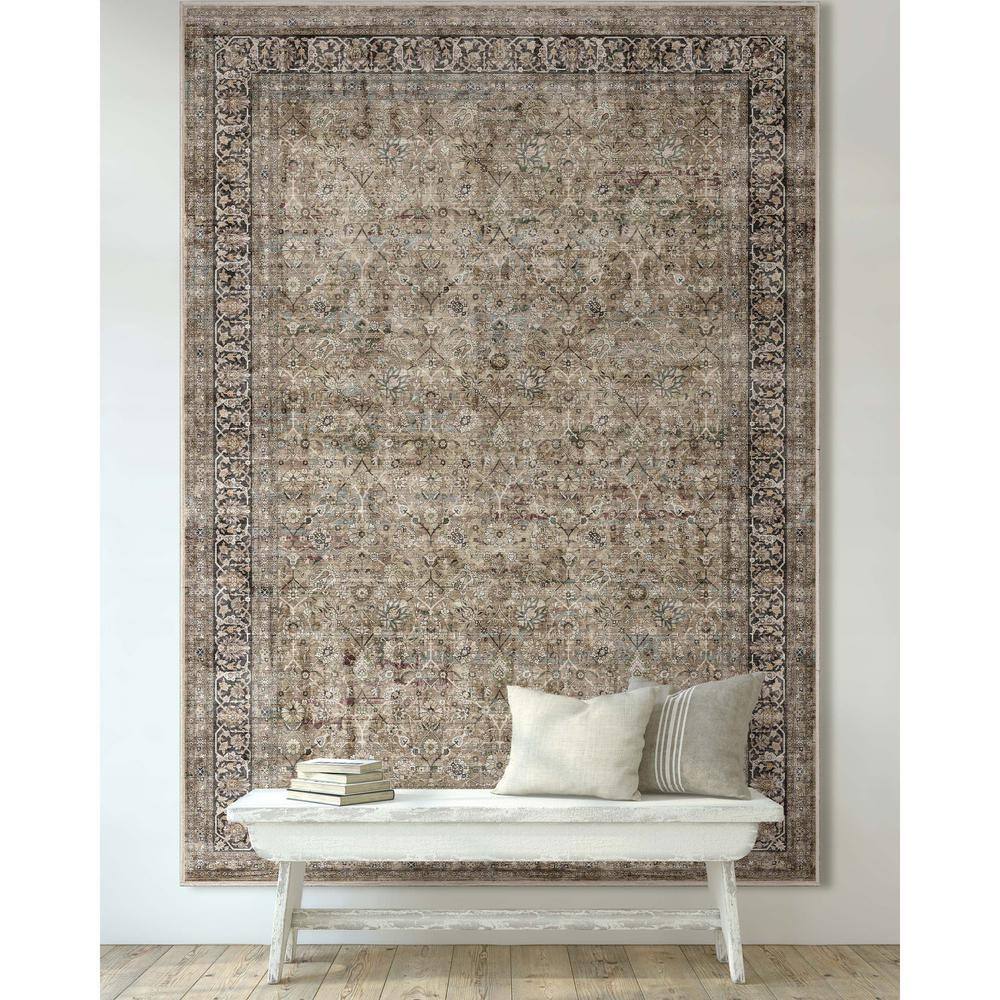 Beige Chenille Persian Oriental Flat-Weave Area Rug 3'11" x 5'3"