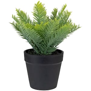 7.5 in. Green Artificial Chinese Yew Plant in Black Pot