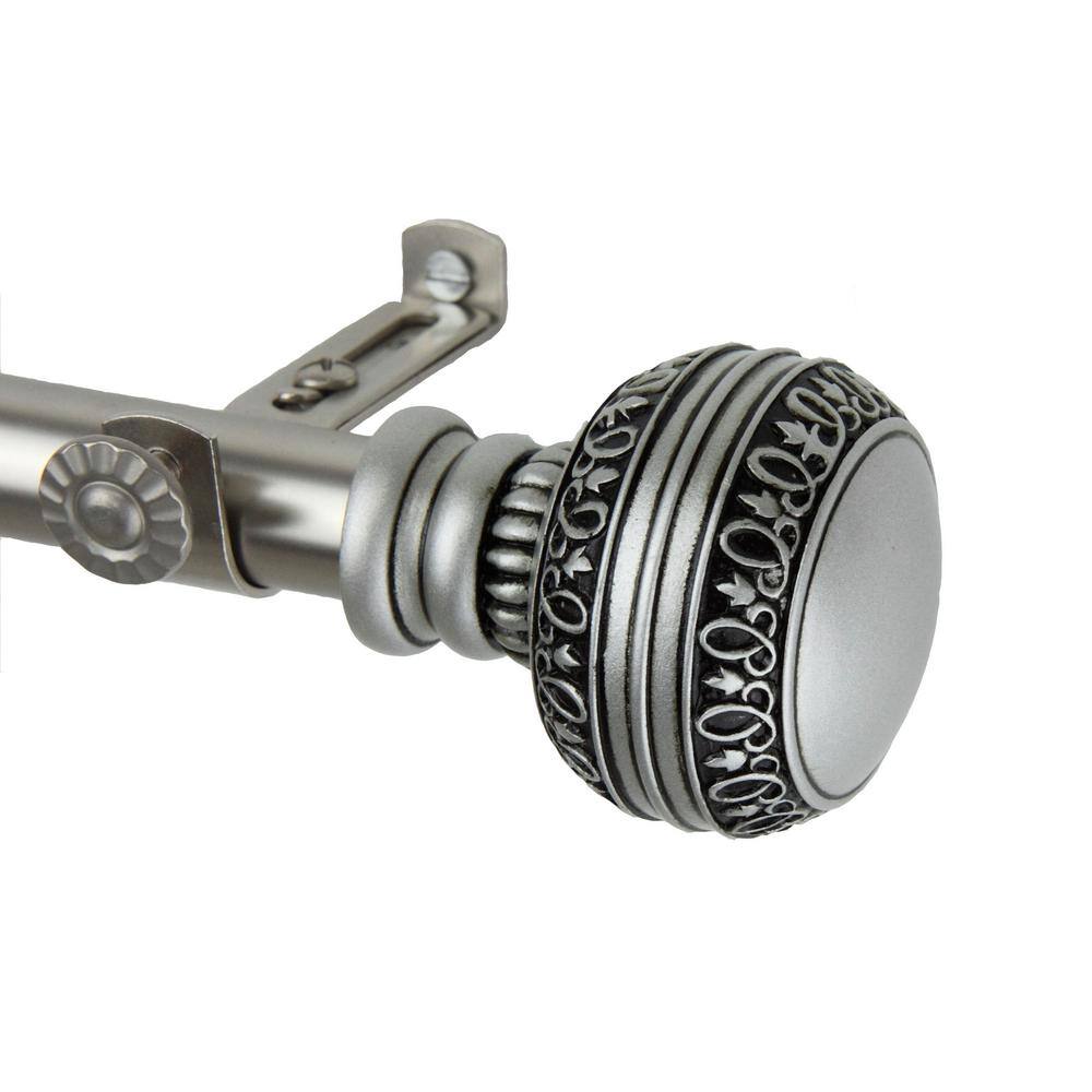Satin Nickel Adjustable Curtain Rod with Ornate Finials
