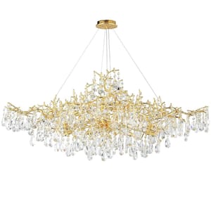 14-Lights Gold Luxury Crystal Linear Chandelier, Modern Branch Chandelier for Dinning Room, Kitchen, Living Room