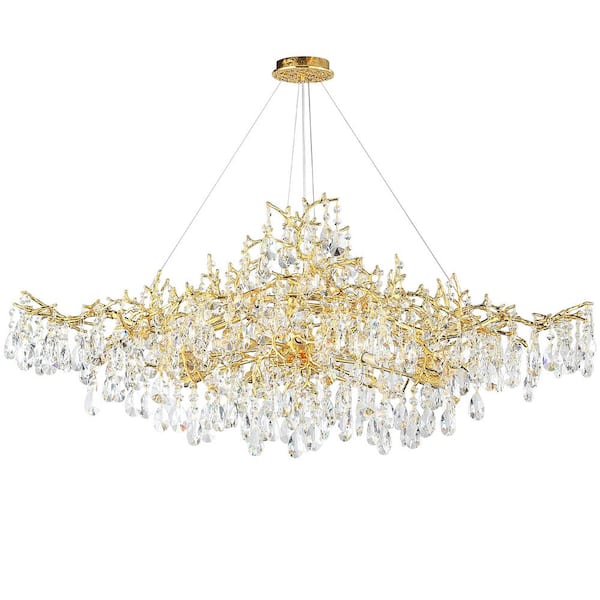 14-Lights Gold Luxury Crystal Linear Chandelier, Modern Branch Chandelier for Dinning Room, Kitchen, Living Room