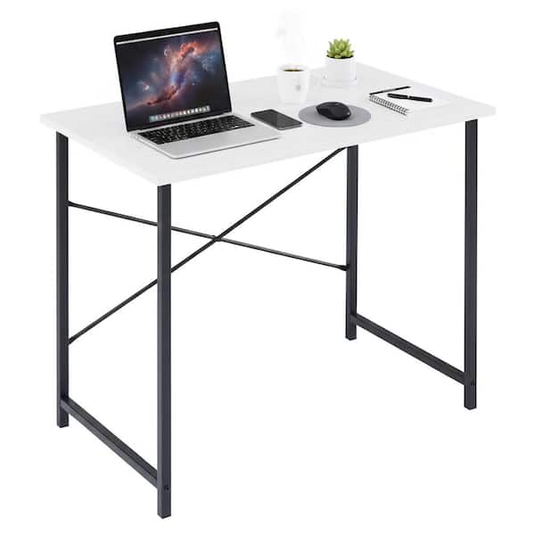 WONDER COMFORT 31.5 in. Rectangular White Computer Desk Home Office Writing Desk with Storage Bag, Hook