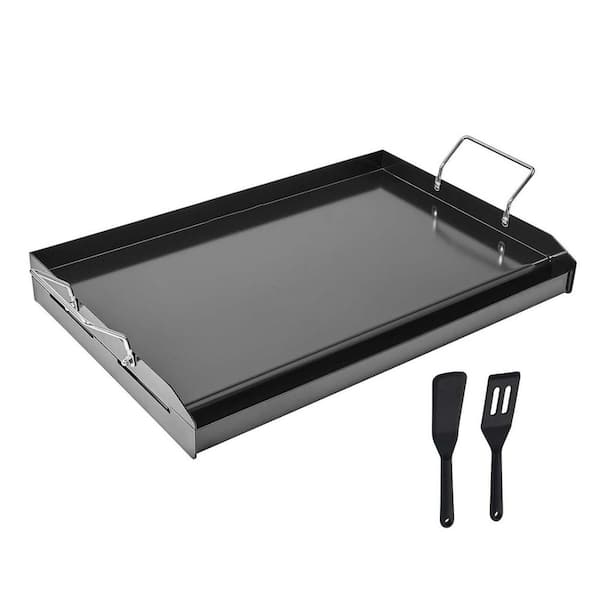 Carbon Steel Griddle (Gas Grill), 24 x 16 in. Universal Flat Top Rectangular Plate, Portable Family Cookware with Handle