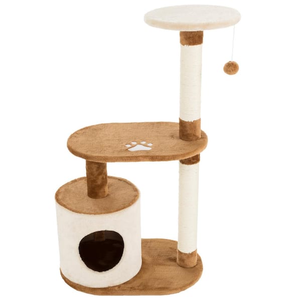 Petmaker Brown and White 3-Tier Cat Tree Condo with Scratching Posts ...