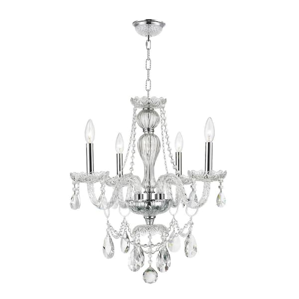 Worldwide Lighting Provence 4-Light Polished Chrome and Clear Crystal Chandelier