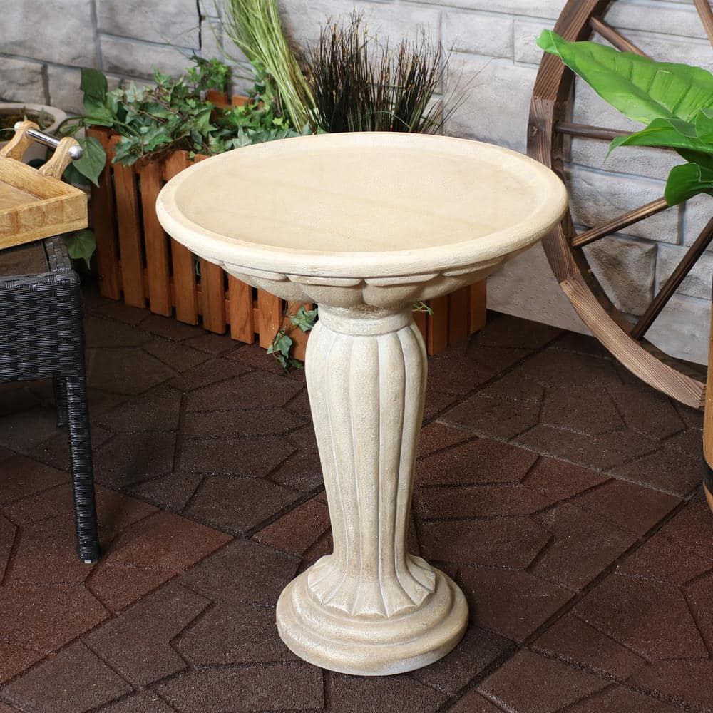 Cream Grecian Column Glass Fiber Reinforced Concrete Bird Bath