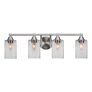 Madison 6.75 in. 4-Light Bath Bar, Brushed Nickel, Square Clear Bubble Glass Vanity Light