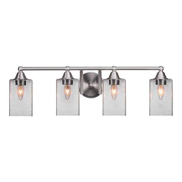 Unbranded Madison 6.75 in. 4-Light Bath Bar, Brushed Nickel, Square Clear Bubble Glass Vanity Light