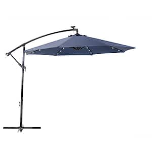 10 ft. Round Cantilever Solar Powered Patio Umbrella in Navy