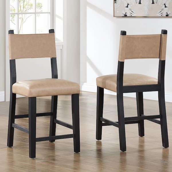 Aubrey Tan Faux Leather Black Counter Height Side Chair Set of 2