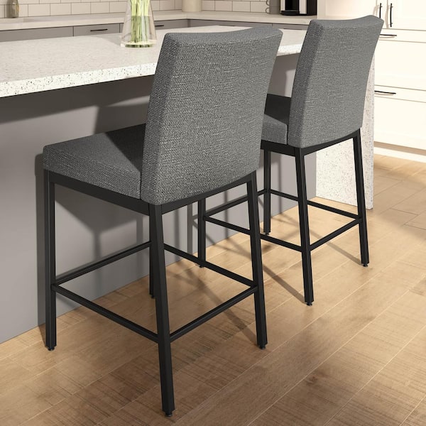 Amisco Perry Plus 30 in. Grey Woven Fabric/Black Metal Bar Stool