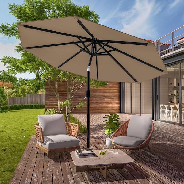 9 round patio umbrella Flash Furniture 9' with 1.5" Diameter Aluminum Pole, Crank and Tilt Function, Tan Performance Sunbrella fabrics JOYESERY 9 ft. Steel Round