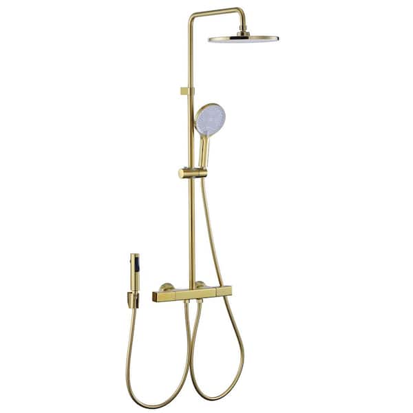 WELLFOR 3-Spray Patterns with 2.9 GPM 10 in. Wall Mount Dual Shower Heads in Spot Resist Brushed Gold