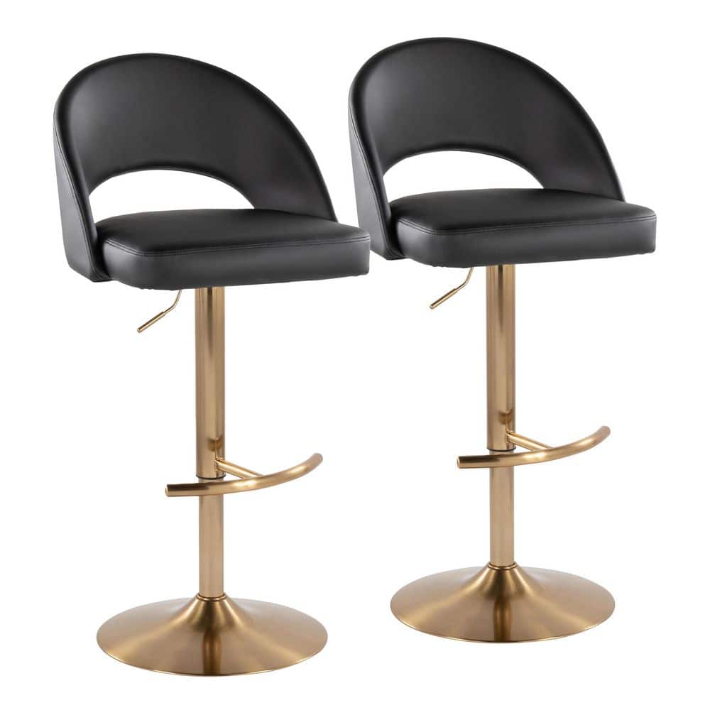 Renee Upholstered 45.5 in. H Black Faux Leather and Gold Metal Adjustable Bar Stool with Rounded T Footrest (Set of 2) price history on PriceWatchPro