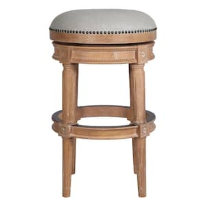 Chapman 31 in. Weathered Natural Backless Wood Swivel Bar Stool with Upholstered Gray Seat, One Stool