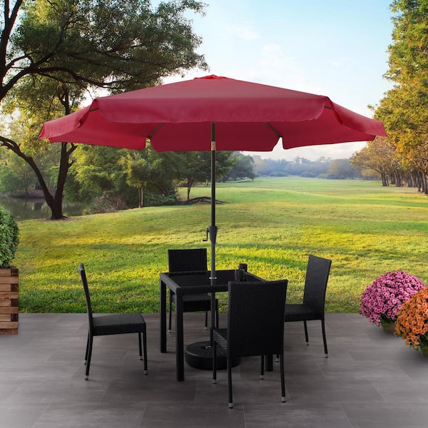 10 ft. Steel Market Crank Open Patio Umbrella in Wine Red